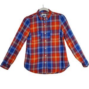 Old Navy Women tops sz S Button Down long sleeve flannel shirt red blue colors